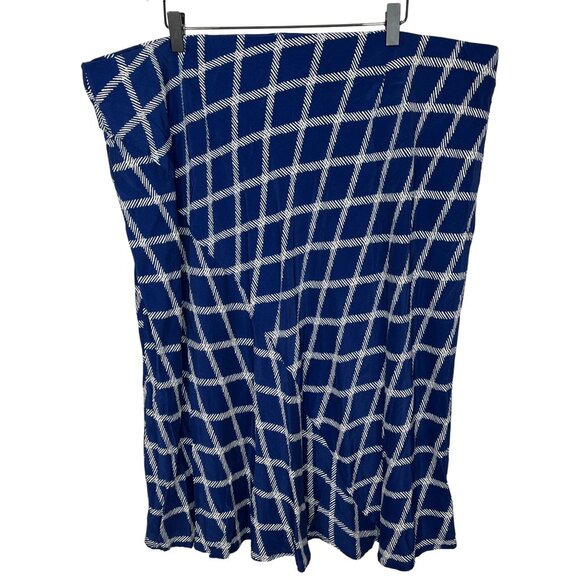 Ava & Viv Blue White Windowpane Midi A-Line Skirt Plus 2X - Picture 8 of 13
